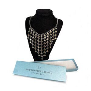 Touchstone Crystal Bib Aurore Boreale Rhodium Necklace Swarovski STUNNING!!💎